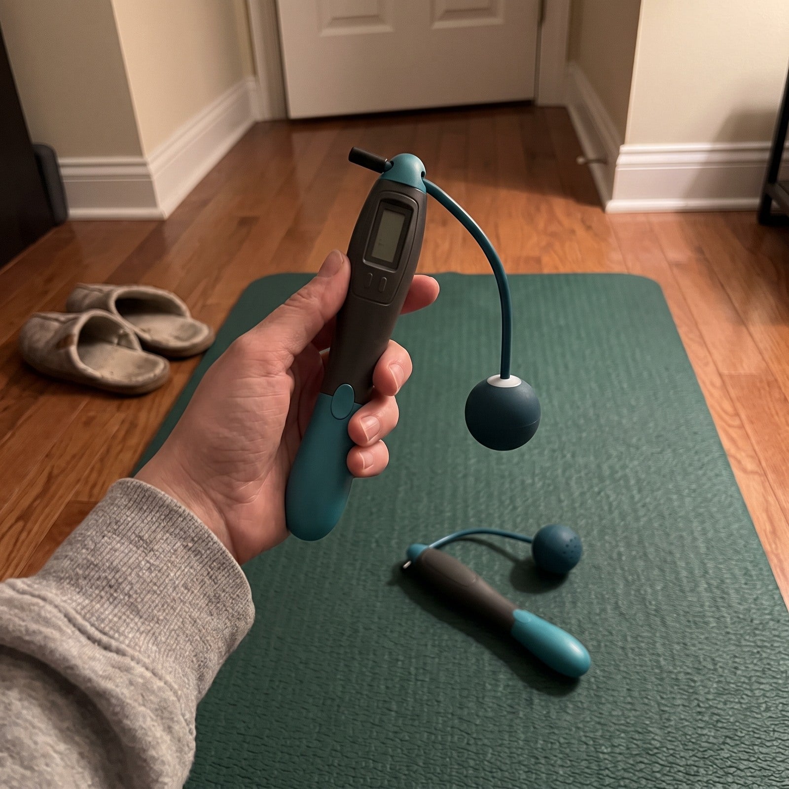 Owner view of Green LCD handle in a spare room